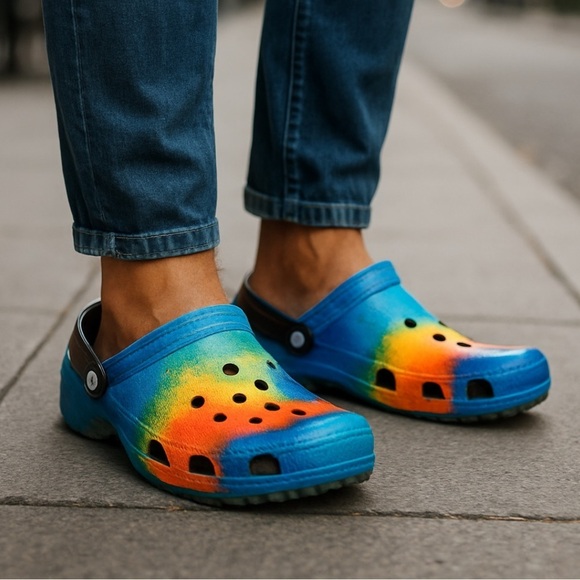 Crocs Classic Multicolor Tie-Spray Dye Graphic Clog, Big Kid 5M, NWOT - Picture 2 of 12